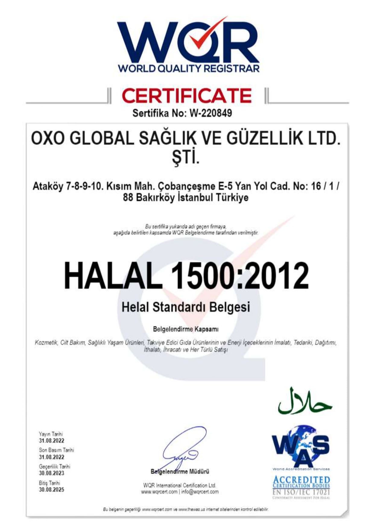 HALAL 1500 2012 HELAL STANDARDI BELGESİ